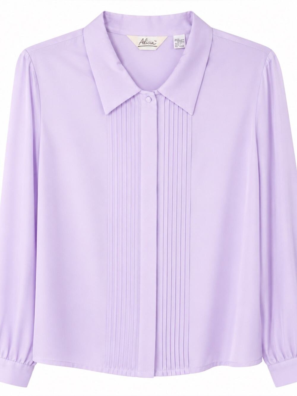Alicia Secretary Top Vintage Cream Pleated Button-Up Blouse Purple size 12